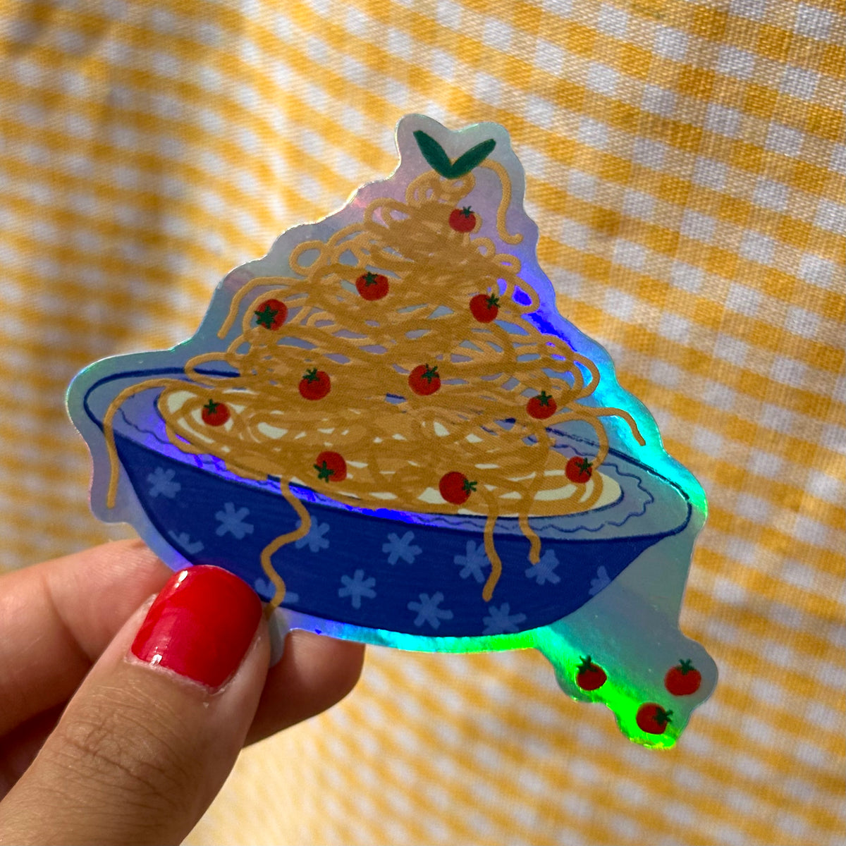 Bowl of Tomato Spaghetti Vinyl Holographic Sticker