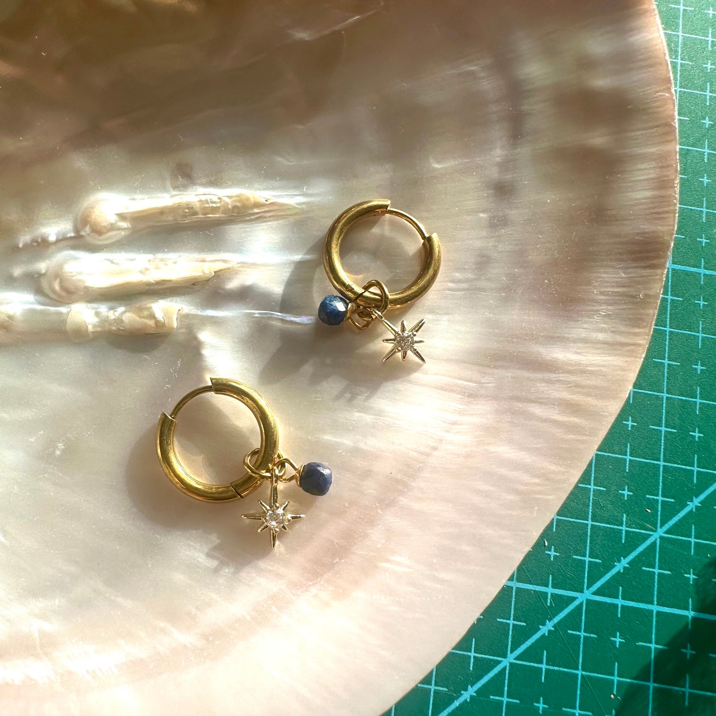 Aquamarine ✨ Midnight Blue “Night Court 18k gold Stars” Detachable Charm Hoop Earrings