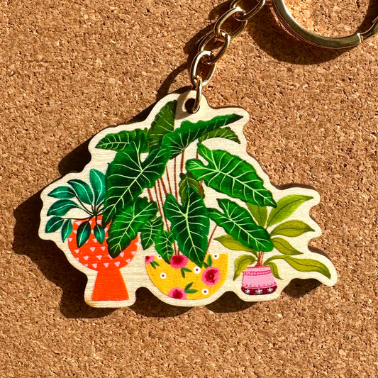 House Plants Wooden Keyring