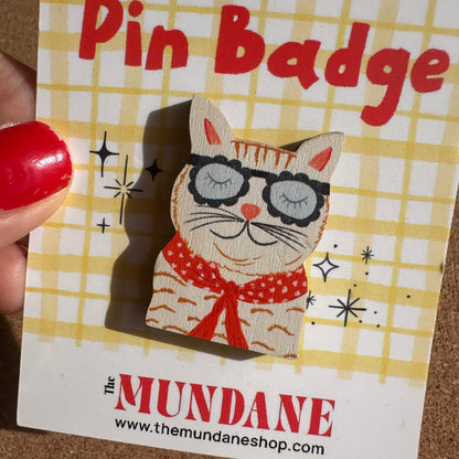 Cute Cat Wooden Pin