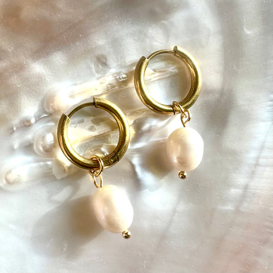 Natural Drop Pearl Detachable Charm Hoop Earrings