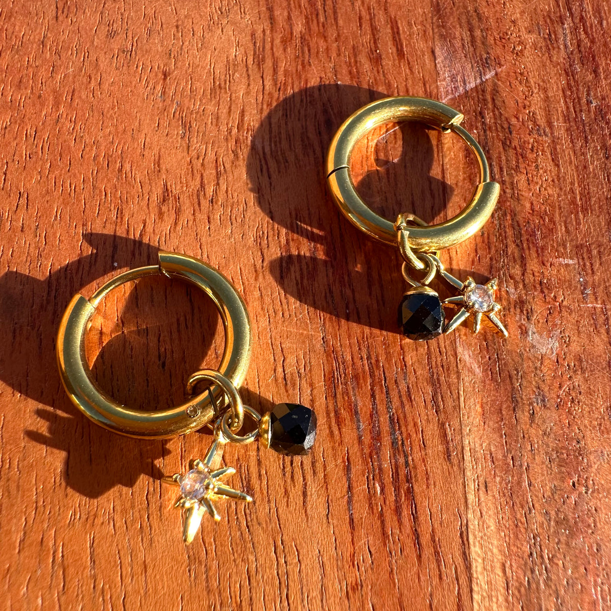 Black Crystal ✨ Midnight “Night Court Stars” Detachable Charm Hoop Earrings