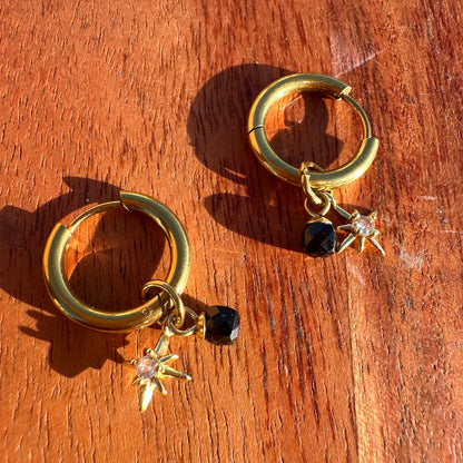 Black Crystal ✨ Midnight “Night Court Stars” Detachable Charm Hoop Earrings