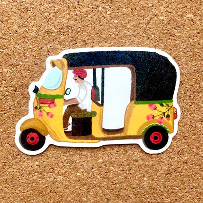 Tuck Tuck Driver Vinyl Rainbow Glitter Sticker