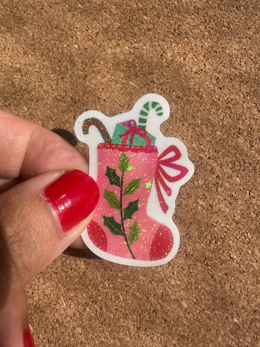 Christmas Stocking Vinyl Rainbow Glitter Sticker