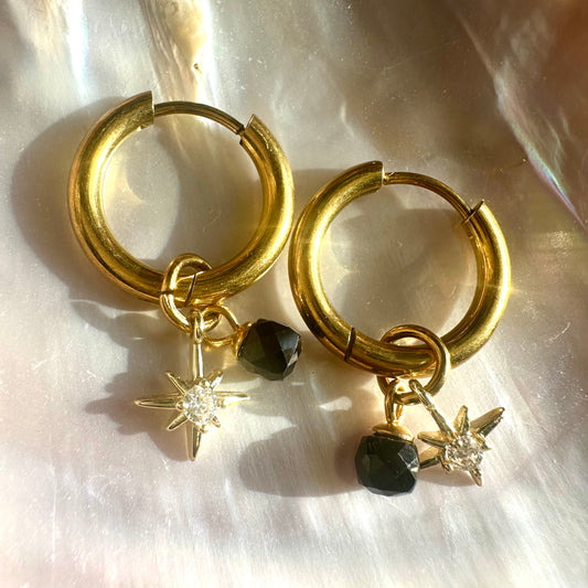 Black Crystal ✨ Midnight “Night Court Stars” Detachable Charm Hoop Earrings