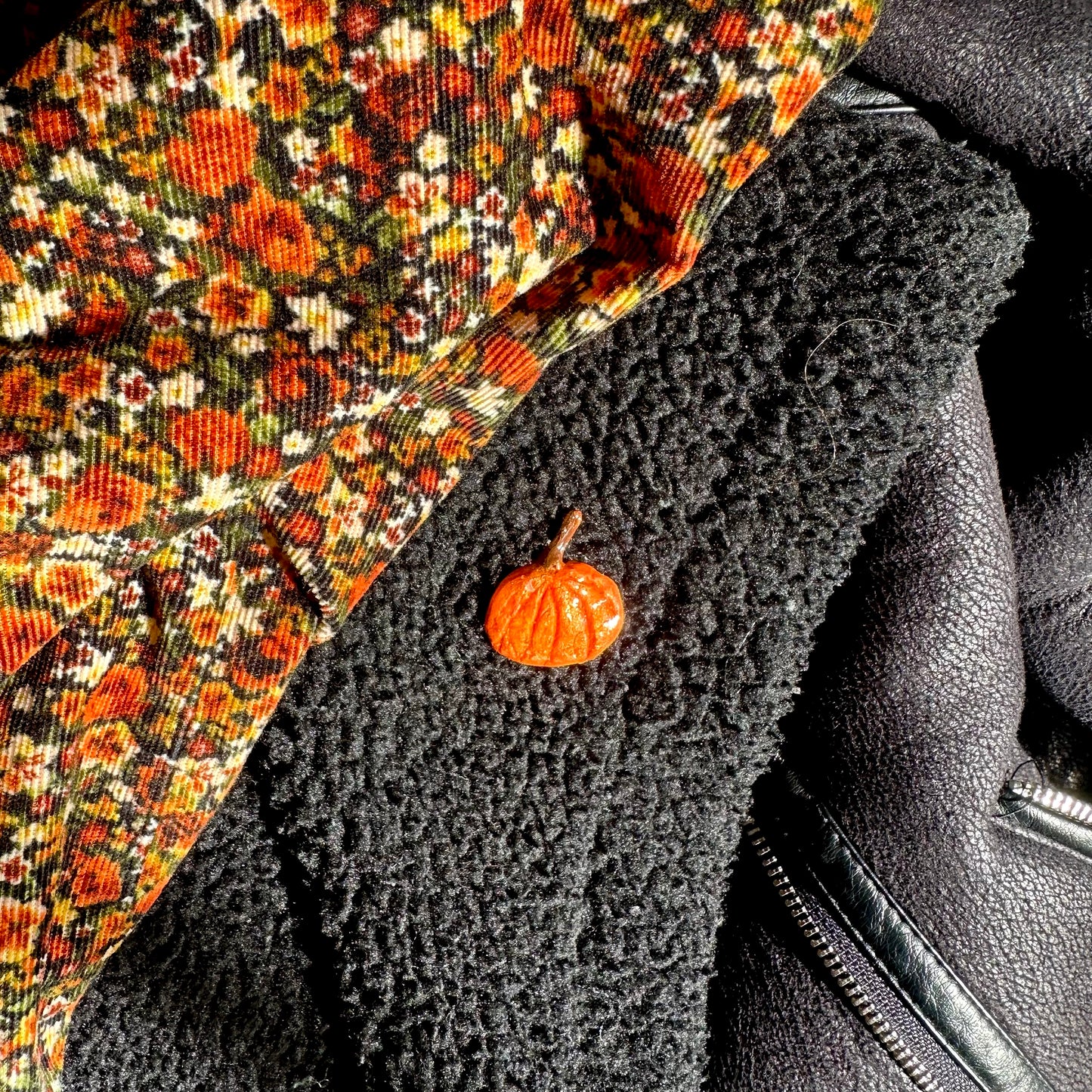 Pumpkin hand made clay pin