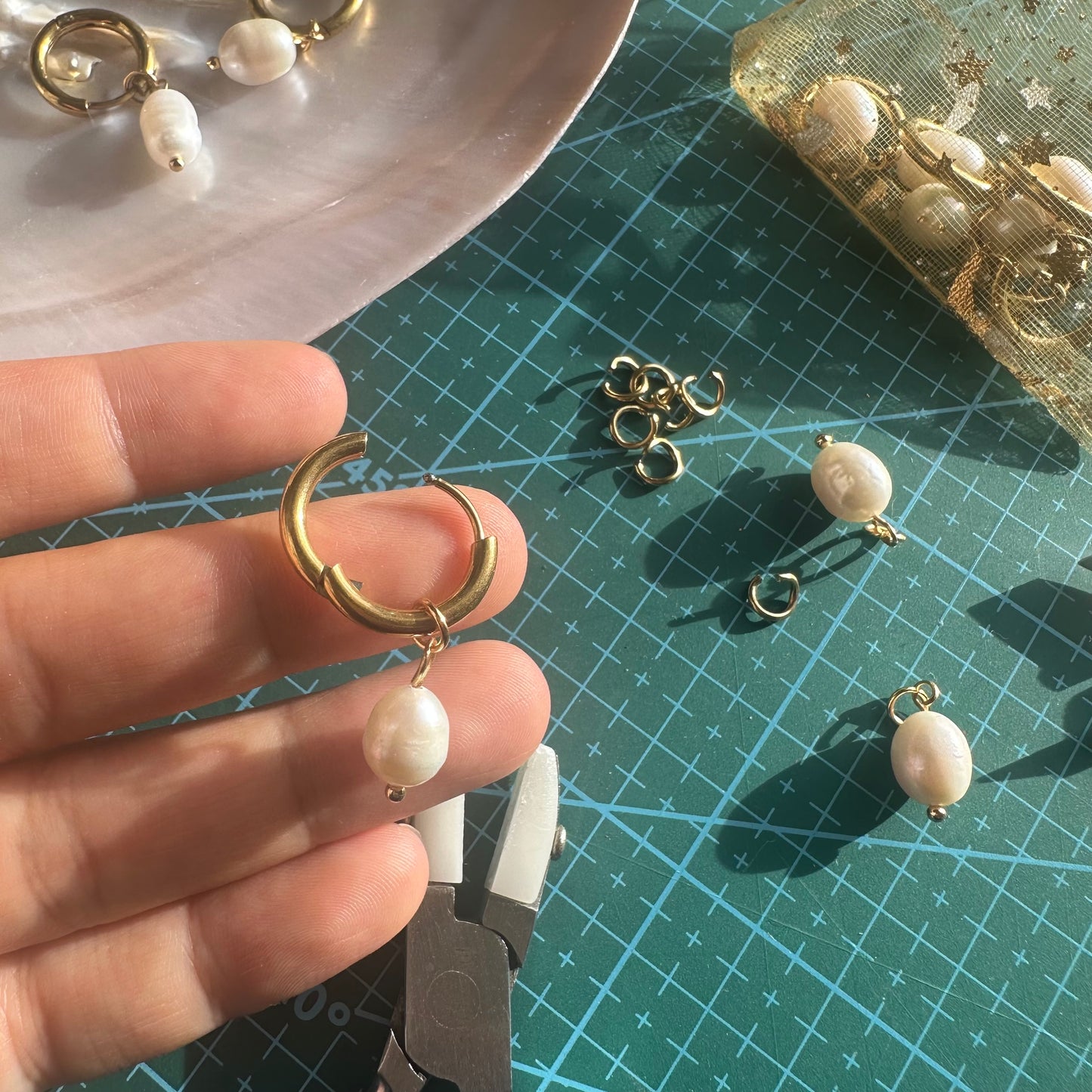 Natural Drop Pearl Detachable Charm Hoop Earrings
