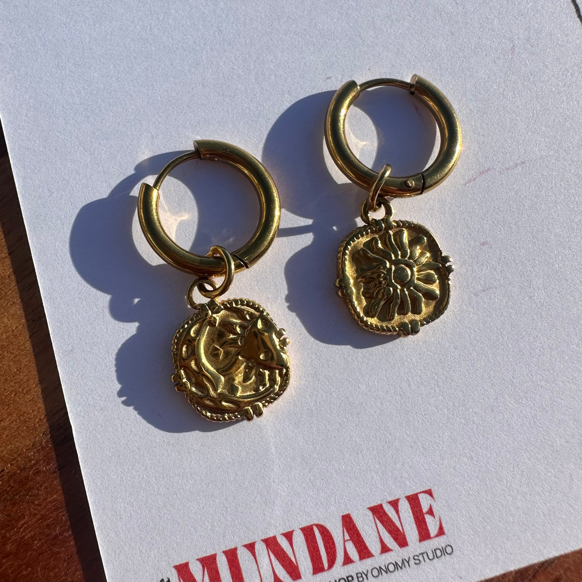Sun & Moon Doubled Sided Detachable Charm Hoop Earrings