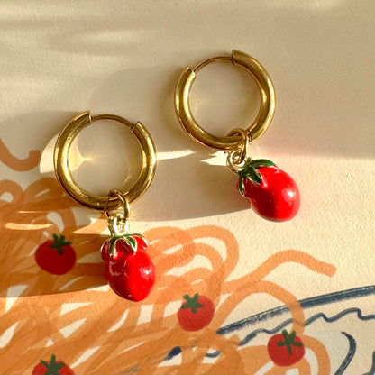🍅 Tomato ✨ Detachable Enamel Charm Hoop Earrings