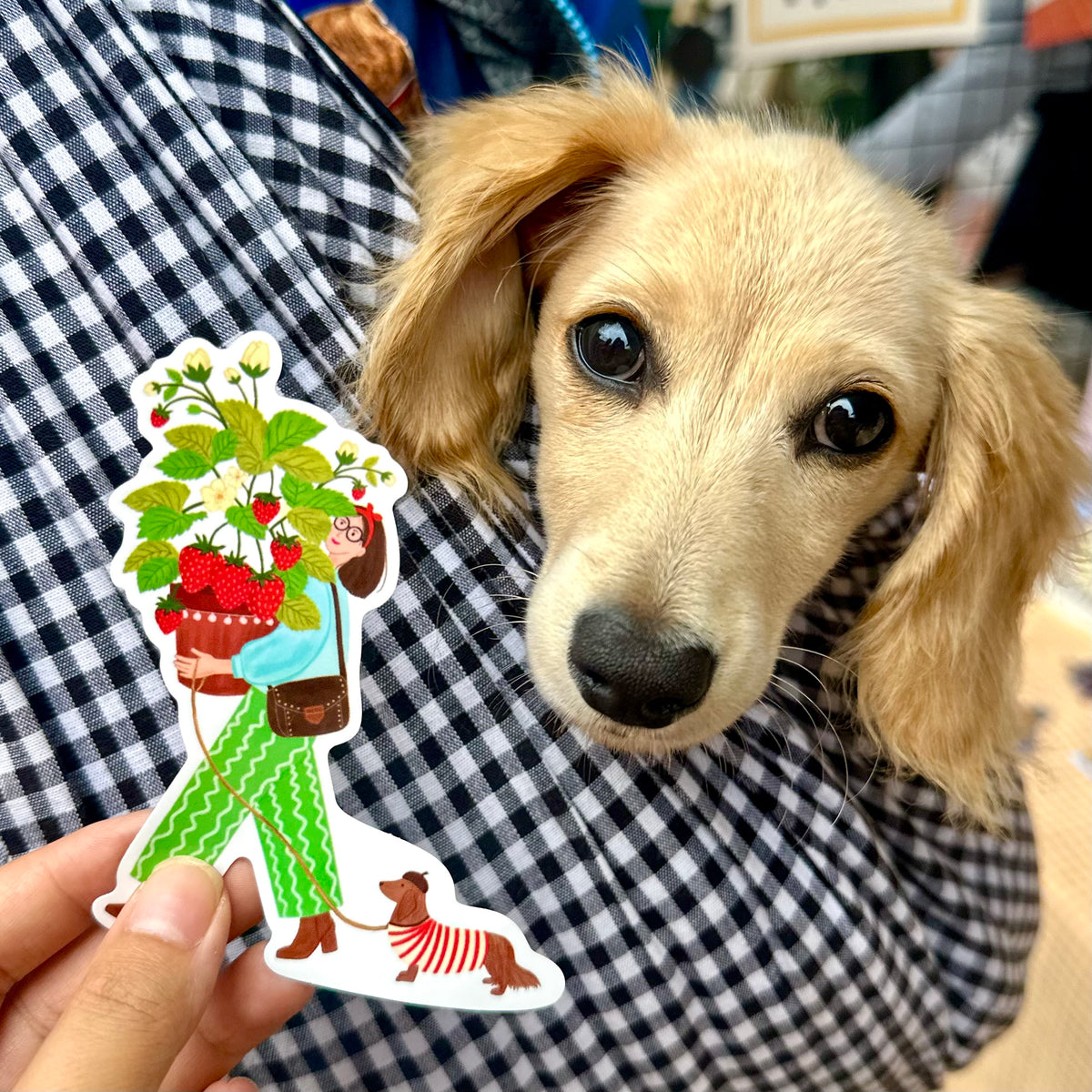 Strawberry Lady and Sausage Dog Vinyl Sticker