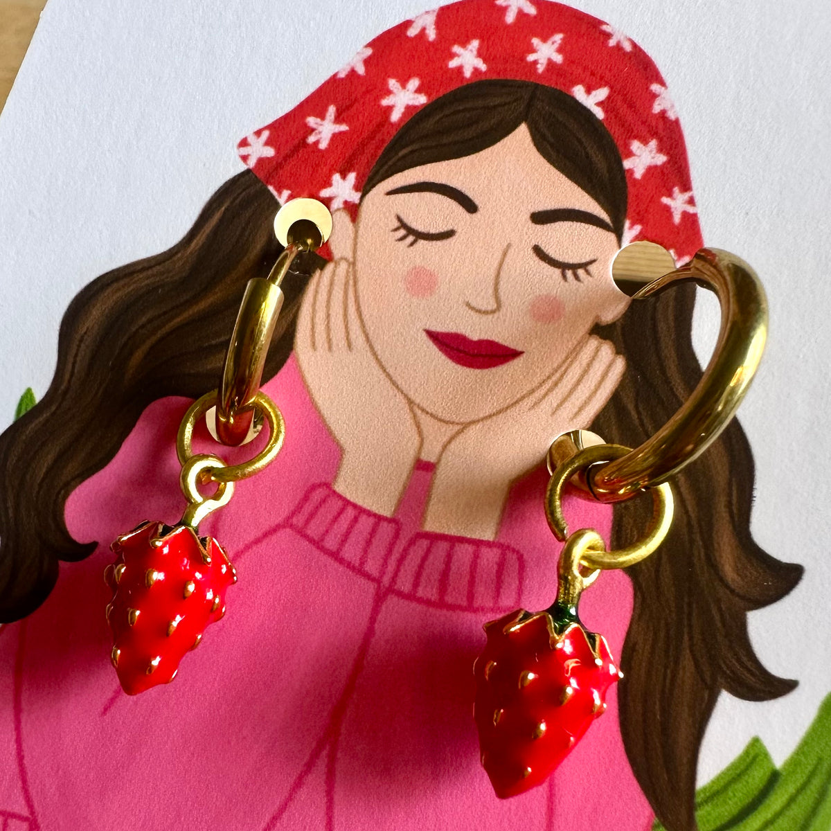 Strawberry 🍓 Detachable  Enamel Charm Hoop Earrings