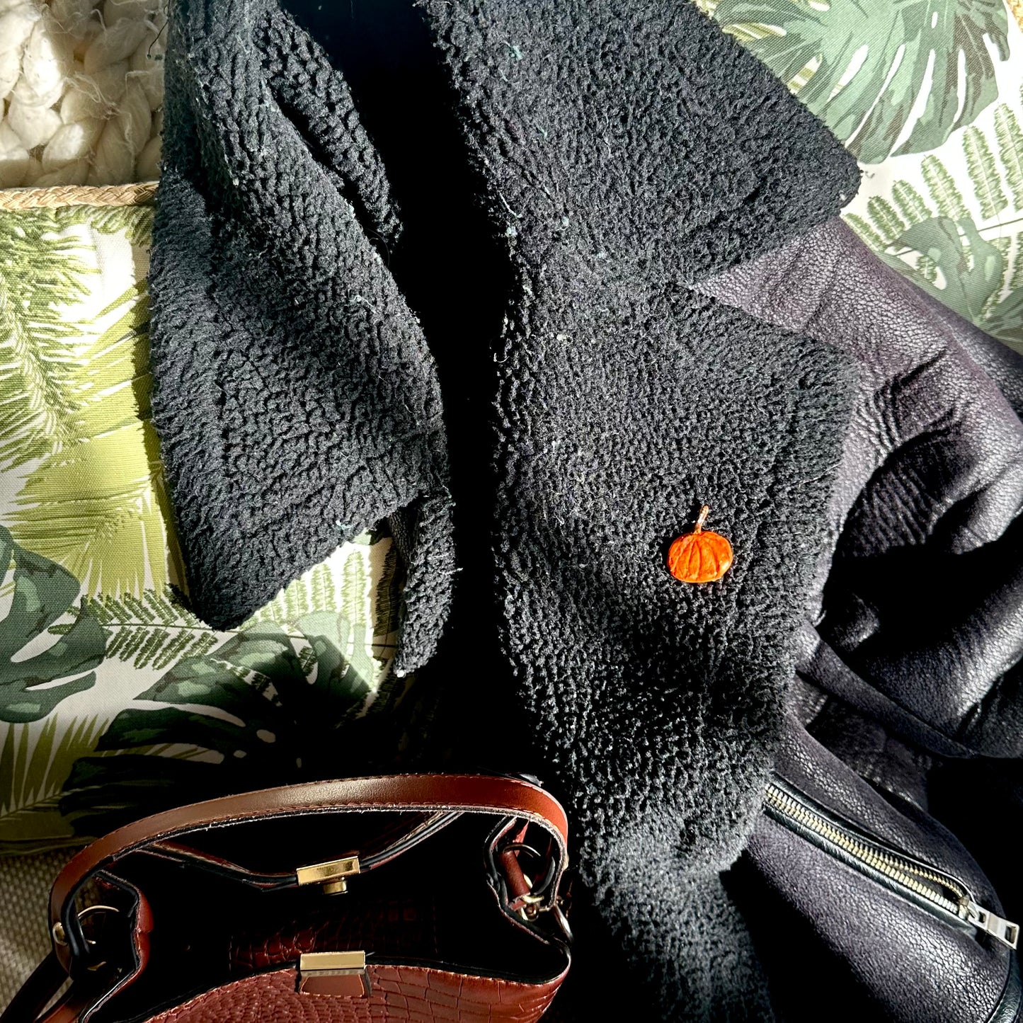 Pumpkin hand made clay pin