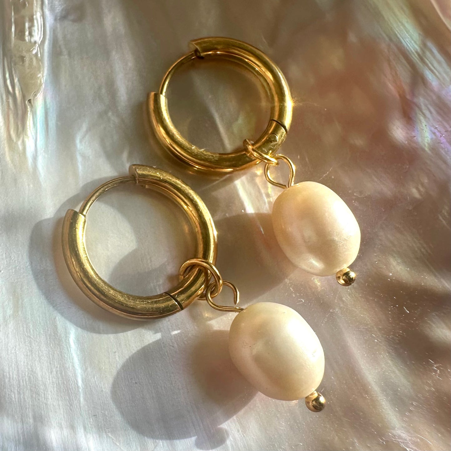 Natural Drop Pearl Detachable Charm Hoop Earrings
