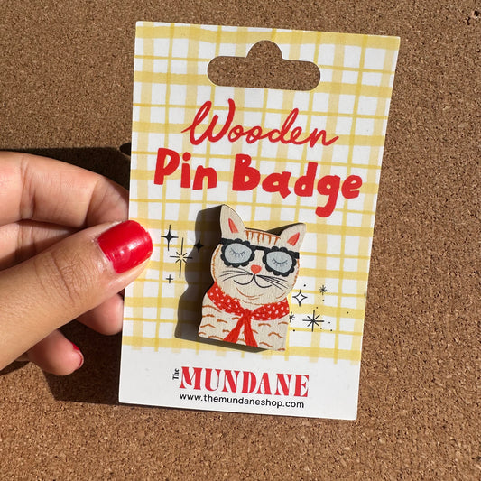 Cute Cat Wooden Pin