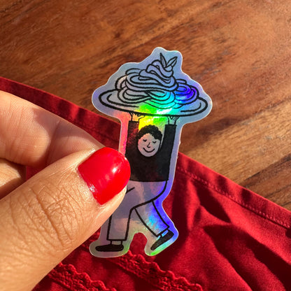 Pasta Lunges Vinyl Holographic Sticker