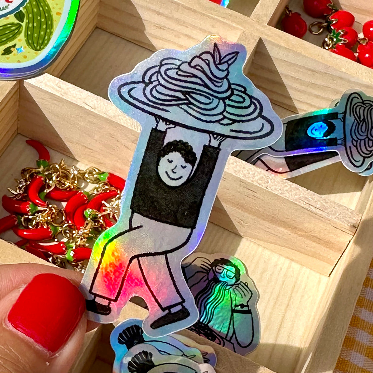 Pasta Lunges Vinyl Holographic Sticker