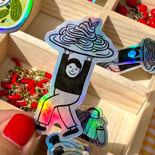 Pasta Lunges Vinyl Holographic Sticker
