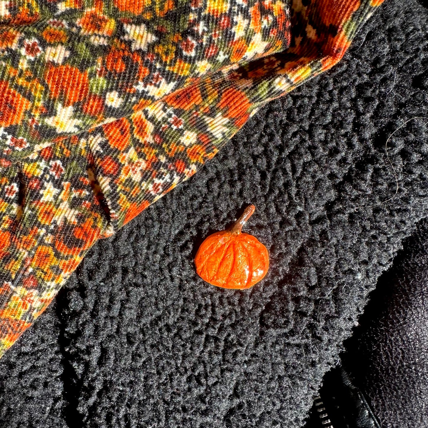 Pumpkin hand made clay pin