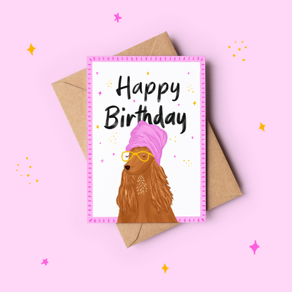 Bath Lover Pink Cocker Spaniel dog Birthday Card