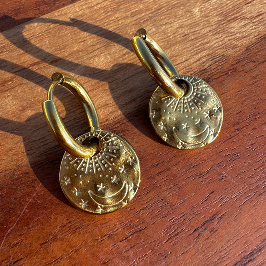 Moon & Stars Detachable Charm Hoop Earrings
