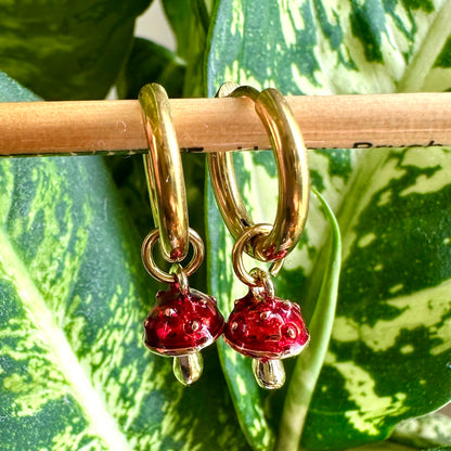 Mushroom 🍄  Detachable Enamel Charm Hoop Earrings