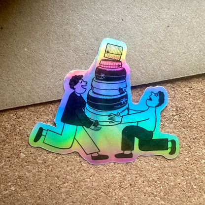 Balancing Cheese Vinyl Holographic Sticker