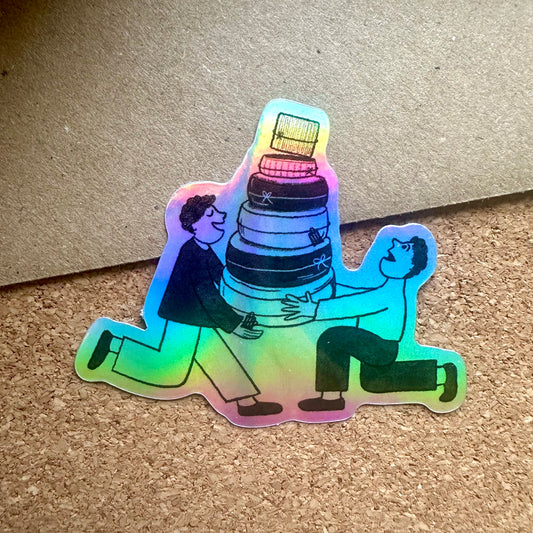 Balancing Cheese Vinyl Holographic Sticker