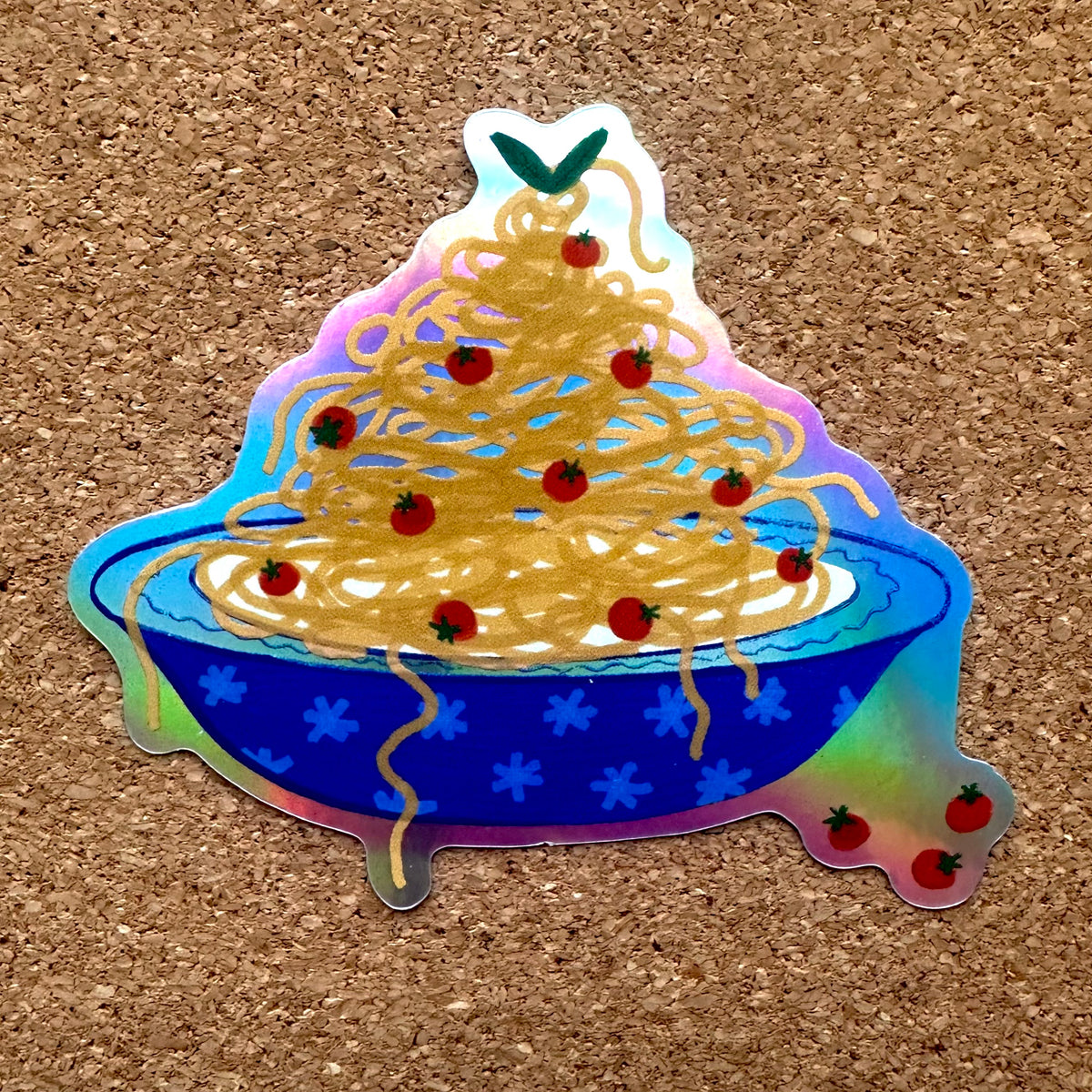 Bowl of Tomato Spaghetti Vinyl Holographic Sticker