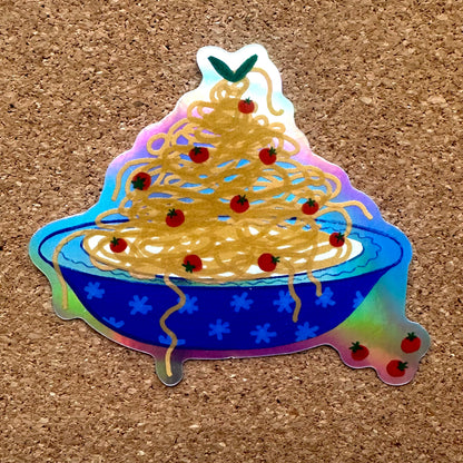 Bowl of Tomato Spaghetti Vinyl Holographic Sticker