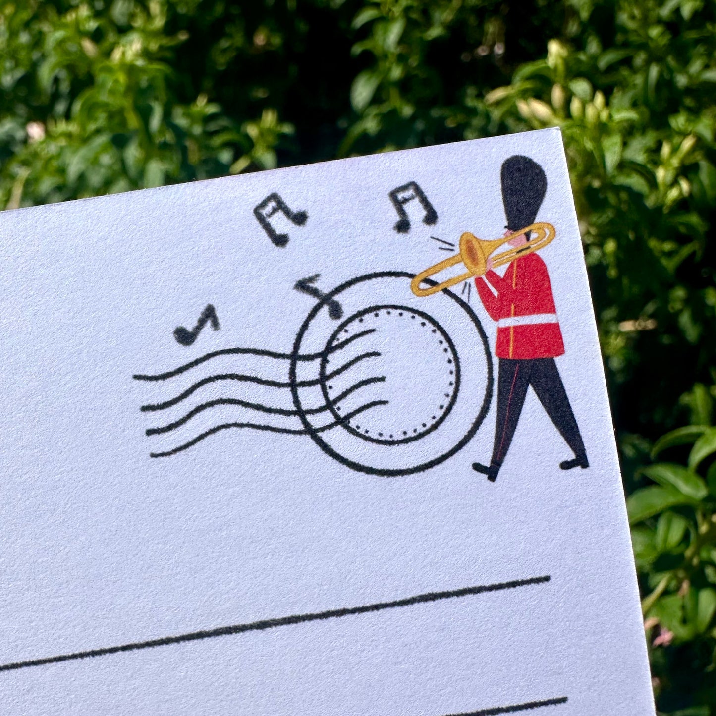 Designed by onomy Studio Close up detail of Tower Bridge illustration postcard, London souvenir with hand drawn Thames Beefeaters

