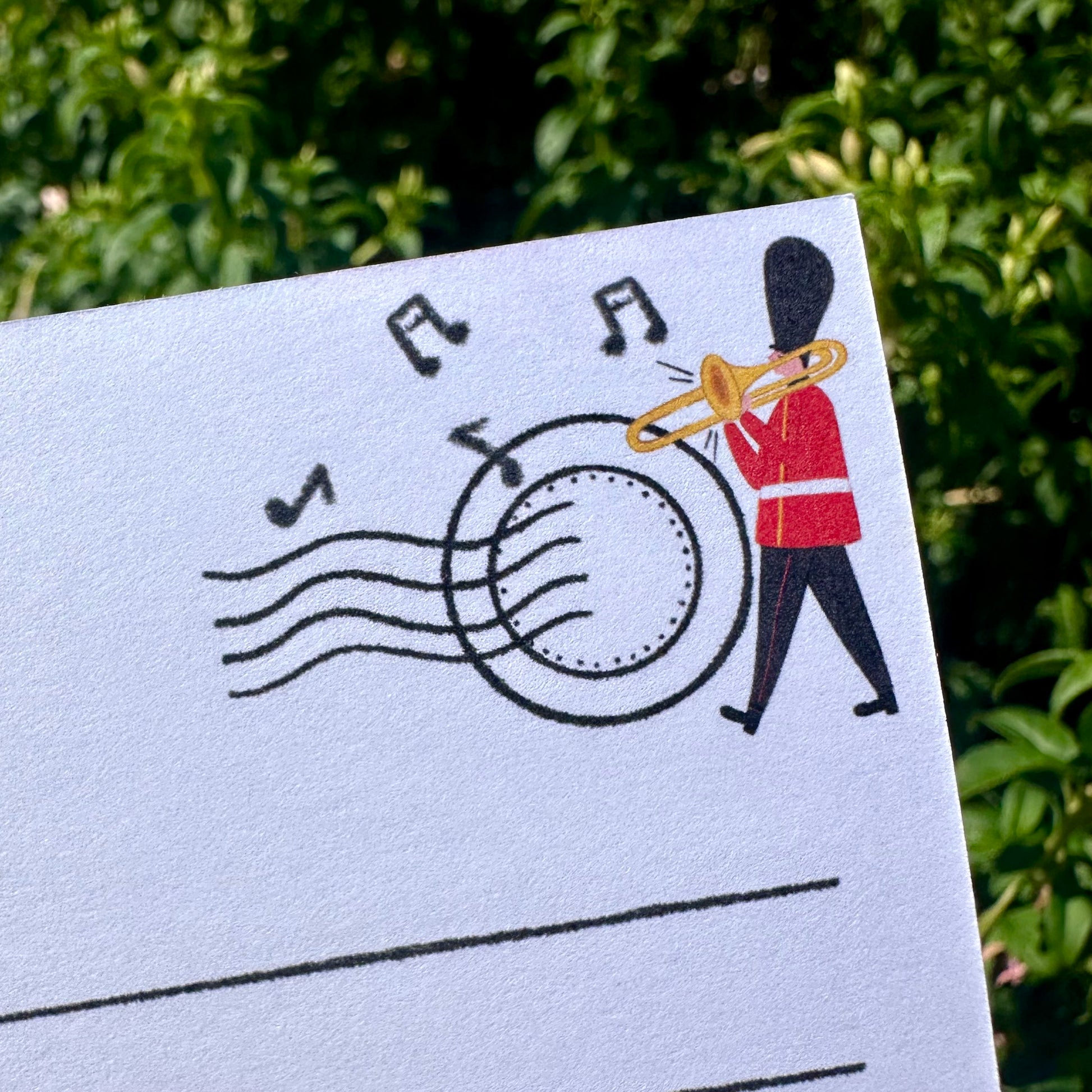 Designed by onomy Studio Close up detail of Tower Bridge illustration postcard, London souvenir with hand drawn Thames Beefeaters
