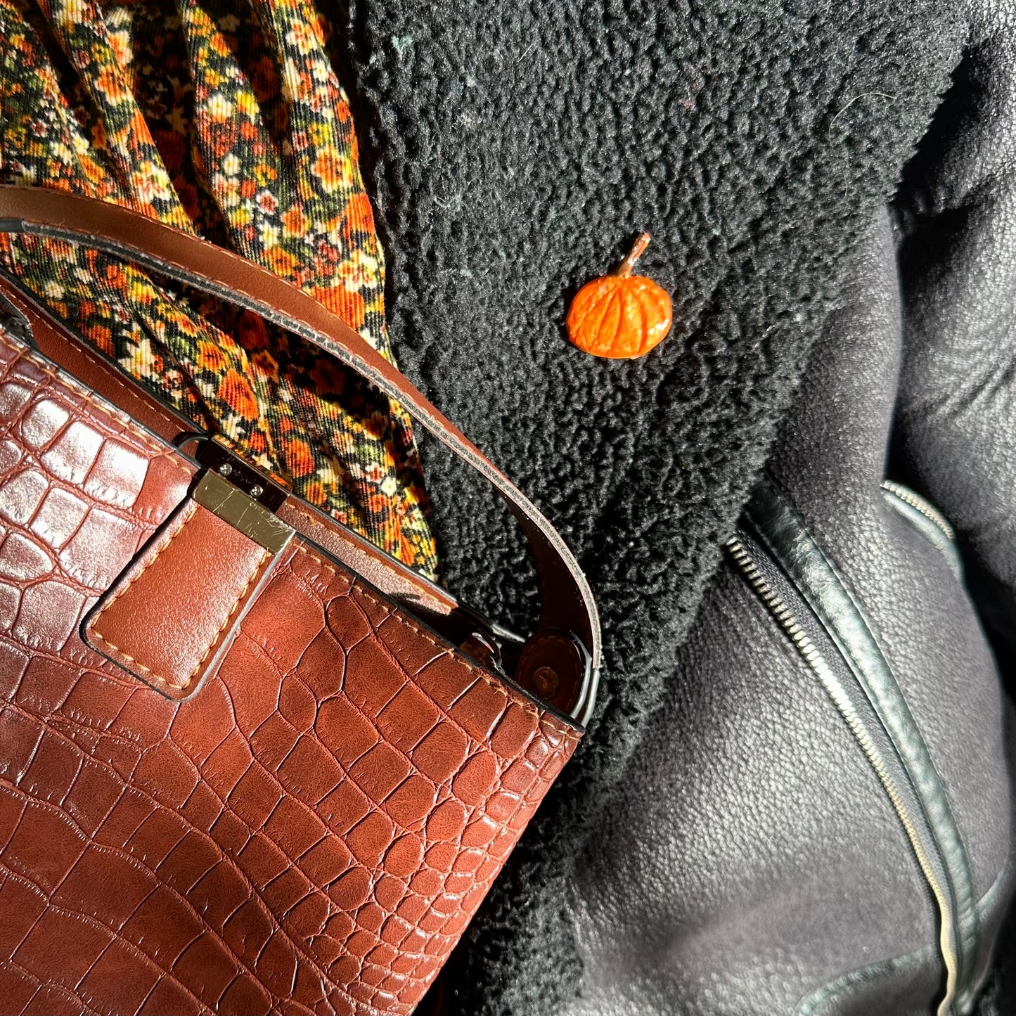 Pumpkin hand made clay pin