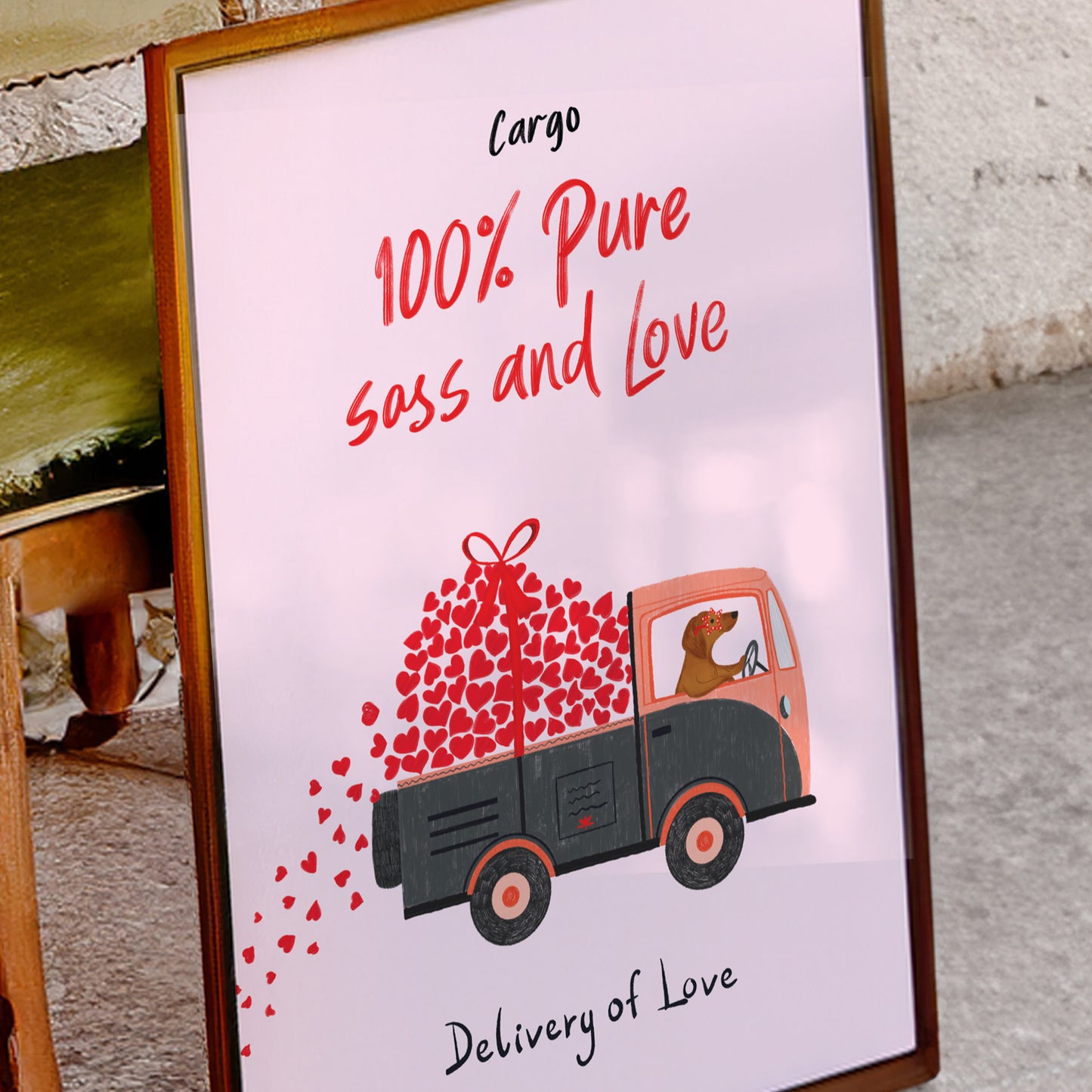 Dog Love Truck Art Print | 100% Pure Love and Sass, Cute Dog Lover Wall Art