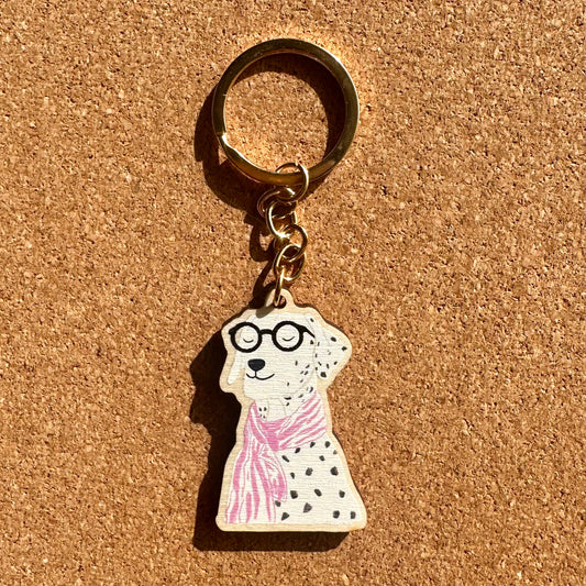 Book Worm Dalmatian Dog Wooden Keyring