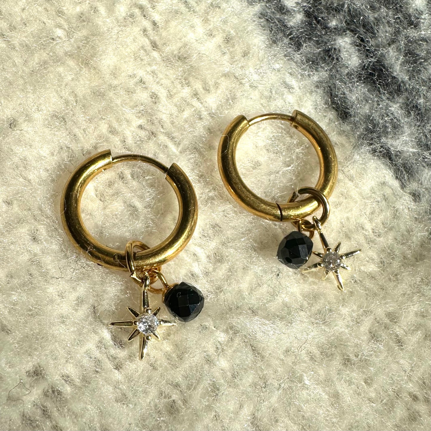 Black Crystal ✨ Midnight “Night Court Stars” Detachable Charm Hoop Earrings