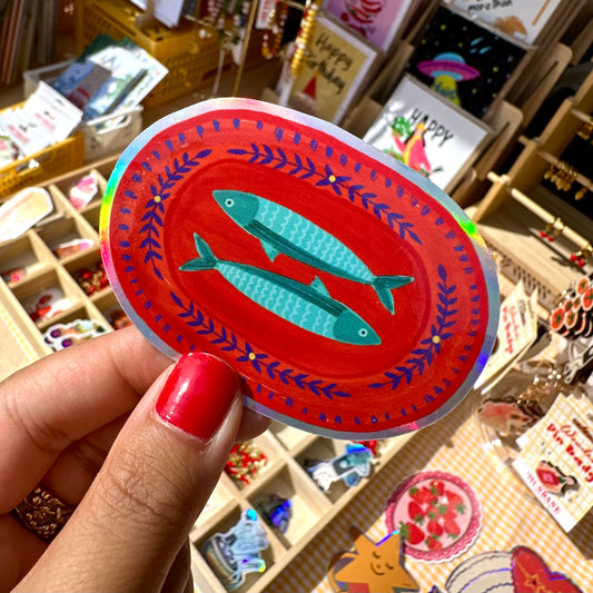 Red Fish Plate Vinyl Holographic Sticker