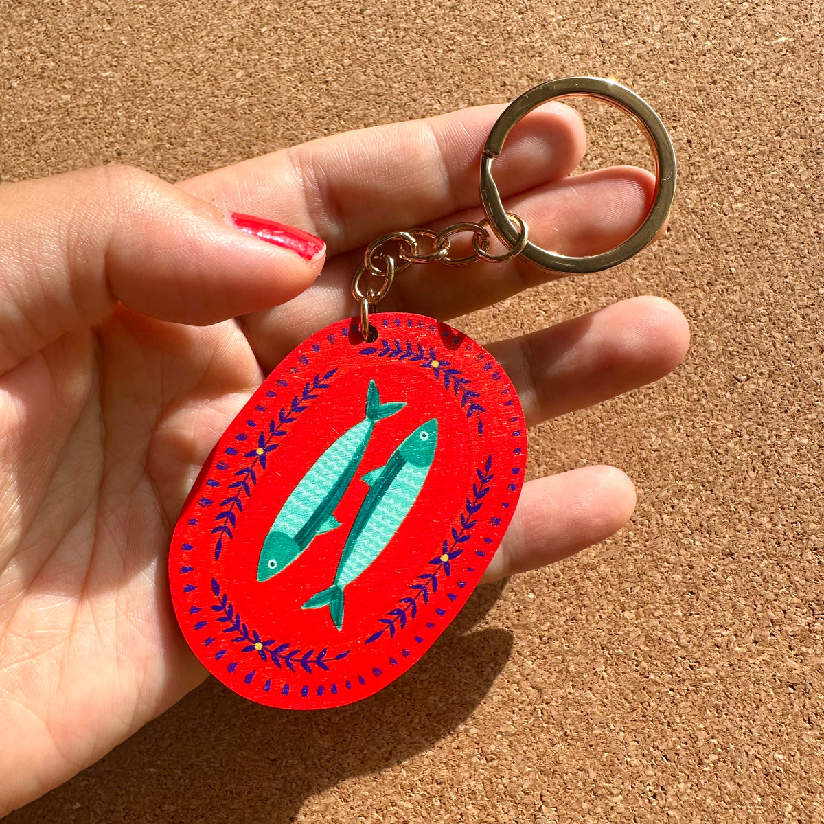 Fish Plate Wooden Keyring