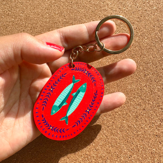 Fish Plate Wooden Keyring