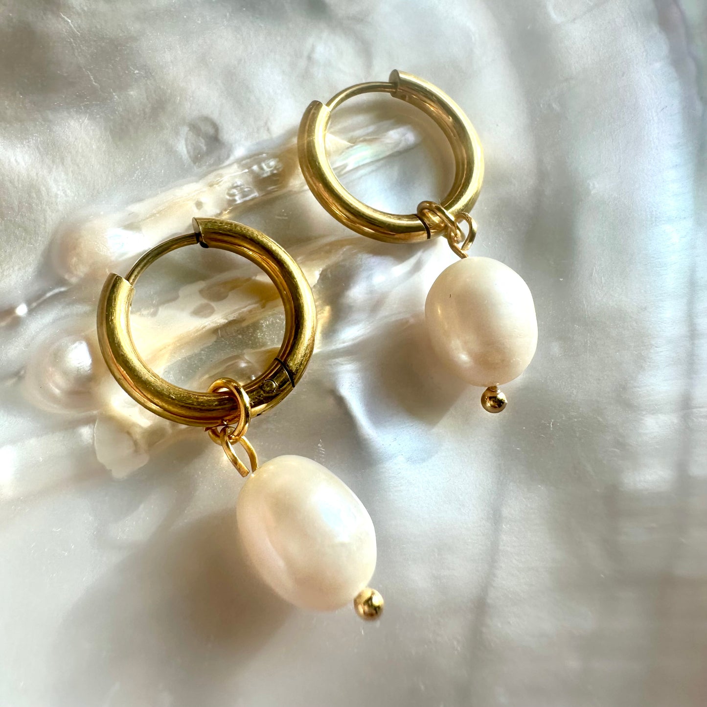 Natural Drop Pearl Detachable Charm Hoop Earrings