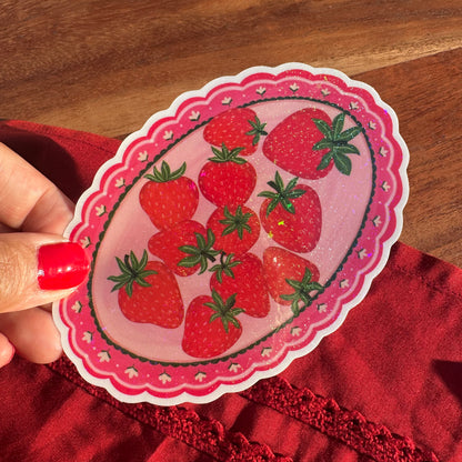 Strawberry Plate Vinyl Rainbow Glitter Sticker
