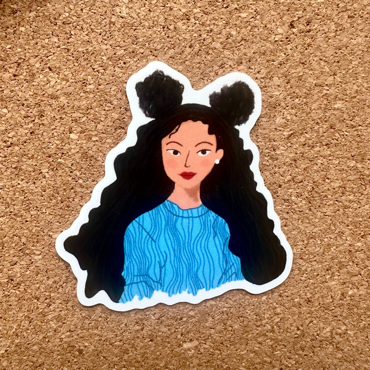 Blue Cosy Jumper Girl Vinyl Sticker