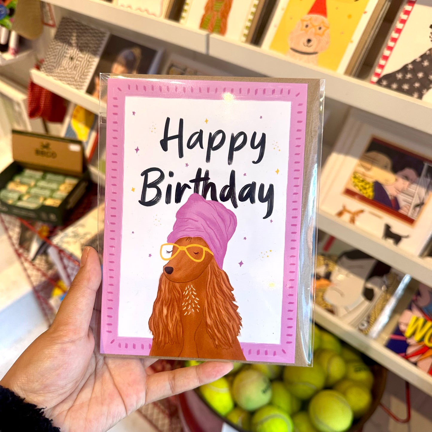 Bath Lover Pink Cocker Spaniel dog Birthday Card