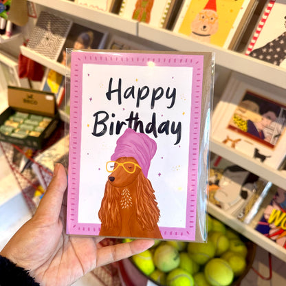 Bath Lover Pink Cocker Spaniel dog Birthday Card