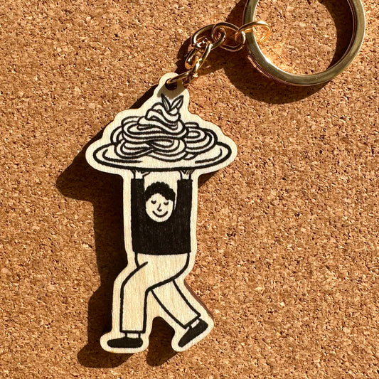 Pasta Lunges Wooden Keyring
