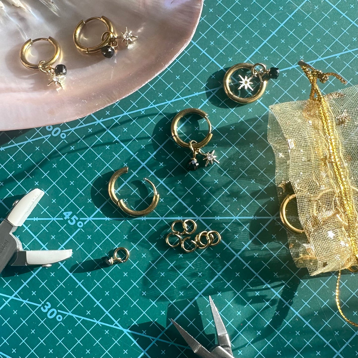 Black Crystal ✨ Midnight “Night Court Stars” Detachable Charm Hoop Earrings