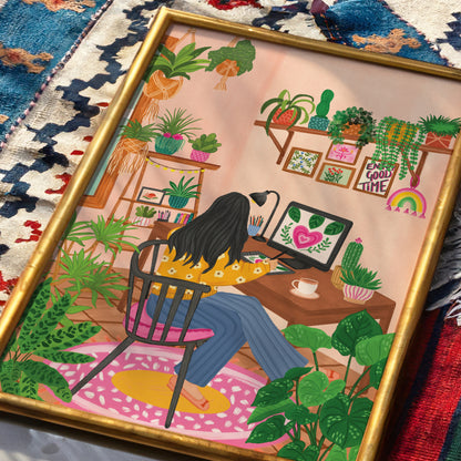 Cosy Creative Desk Art Print | Urban Jungle Collection Giclée Art Print