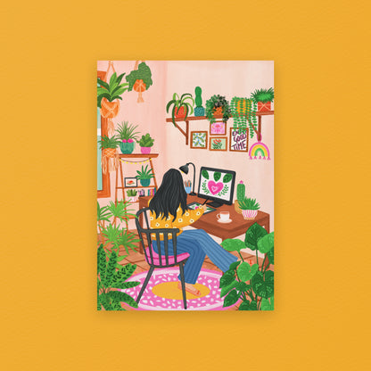 Cosy Creative Desk Art Print | Urban Jungle Collection Giclée Art Print
