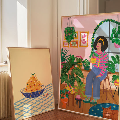 Cozy Coffee & Plants Giclée Art Print