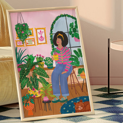 Cozy Coffee & Plants Giclée Art Print